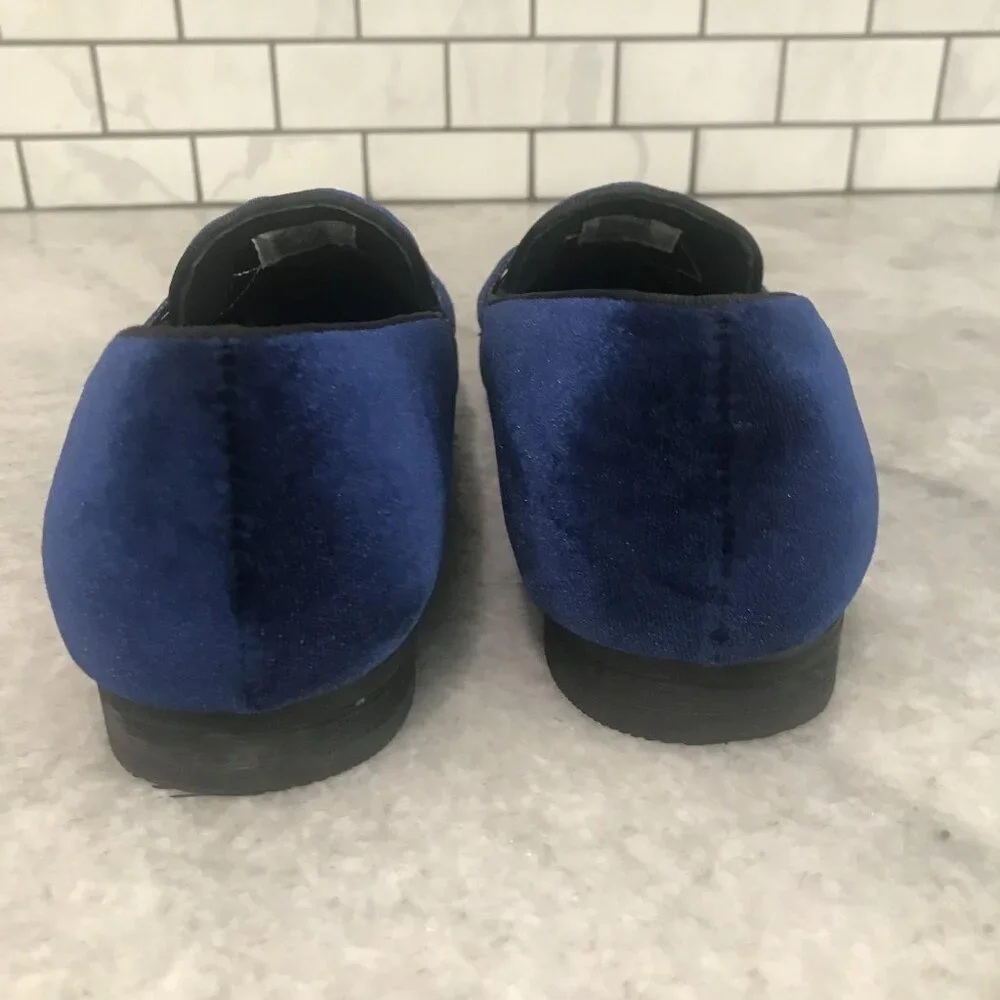Steve Madden Loafers Shoes Mens Size 7.5 Navy Velvet Horsebit Slip On Coime Gold